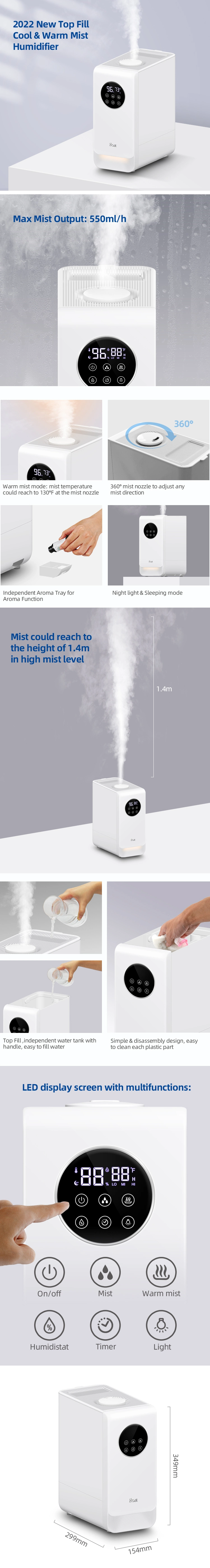 Go-2265ah Smart 6.5L Hybrid Cool and Warm Mist Air Purifier Humidifier Scent Aroma Diffusers with LED Light