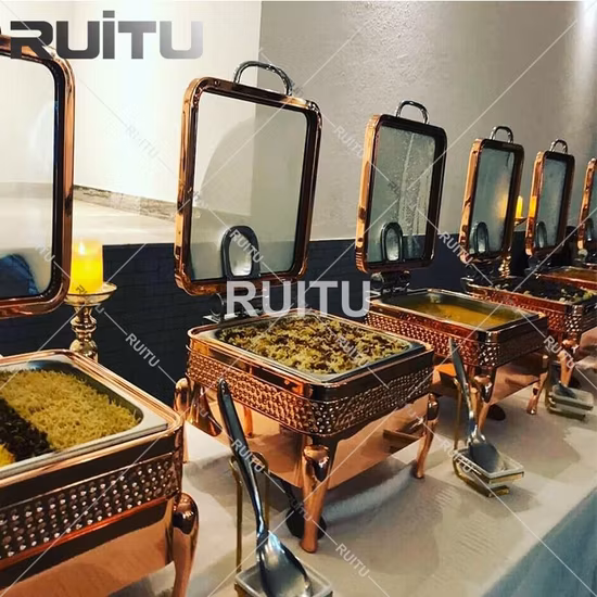 Equipo de cocina del hotel Artículos de mesa Plato de frotamiento chapado en oro rosa Calentador eléctrico de buffet Catering Martillo de mano de acero inoxidable Calentador de alimentos de plato de frotamiento